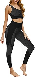 JOYMODE Women's 2 Piece Outfits Sports Bra and Skinny Long Pants Gradient Textured