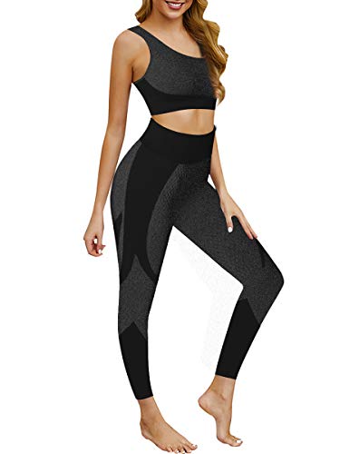 JOYMODE Women's 2 Piece Outfits Sports Bra and Skinny Long Pants Gradient Textured