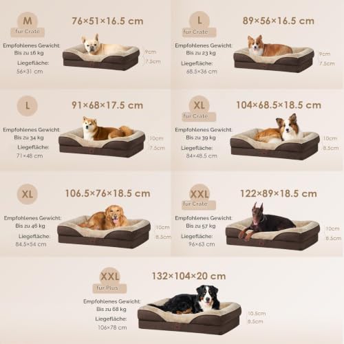 EHEYCIGA Orthopädisches Hundebett mit 4 Rändern, 104x68cm, Braun – Ansicht 5