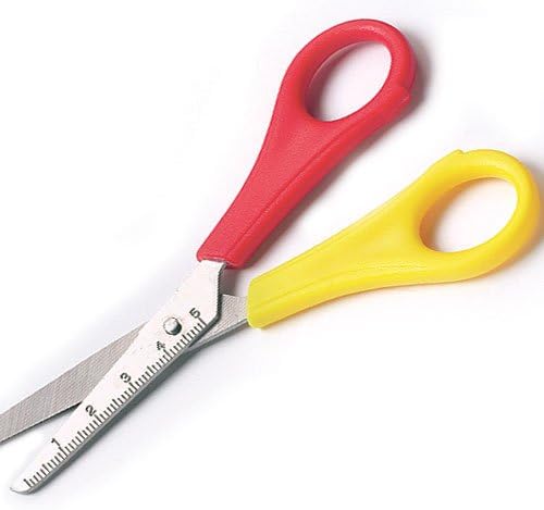 Baker Ross E3486 Children's Right Handed Scissors with Ruler Markings Value Pack  Easy to Use for Kids' Arts and Crafts (Pack of 8), Red & Yellow, 13cm