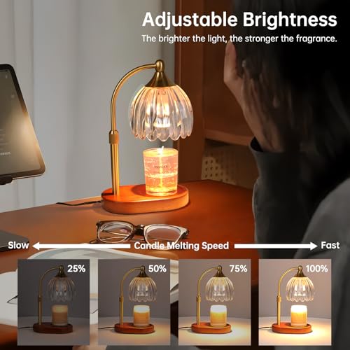 Image of Transparent Tulip Wax Melt Warmer with Timer, Dimmable & Height Adjustable, Ideal for Jar Candles, Perfect Home Decor for Bedroom, Living Room, Office, Great Gifts for Women (2 Bulbs Included)