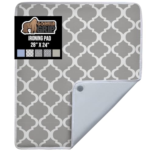 Image of GORILLA GRIP Ironing Mat, Portable Ironing Pad, Magnetic Ironing Blanket for Top of Washer, Dryer, Table Top, Countertop, Silicone Coating and Scorch Resistant, Travel Size 28x24, Quatrefoil