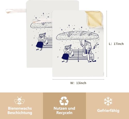 Brotbeutel, 2 Stück 43.2 * 33 wiederverwendbare Bienenwachs-Brotbeutel, die für Brot, Obst und Gemüse und andere verwendet werden können, Lebensmittellagerbeutel, um frisch zu bleiben