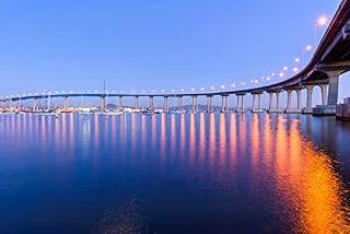 Lantern Press San Diego, California, Coronado Bridge at Dusk, Photography A-92857 (12x18 Wall Art Poster, Digital Print Decoration)