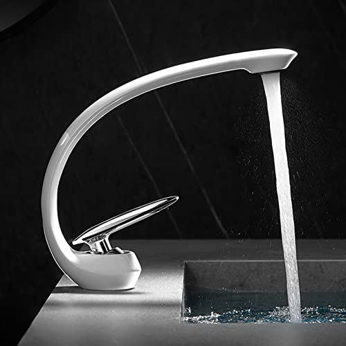Robinet d'évier de salle de bain monotrou blanc au design épuré - 3