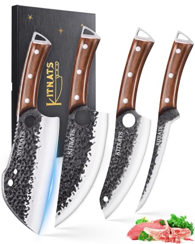 KITNATS 4PCS Butcher Knife Set, Hand Forged Full Tang BBQ Knives
