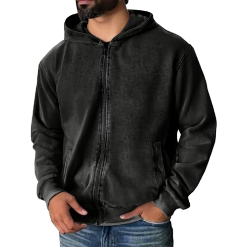 Ymosrh Men's Hoodies, Long Sleeve Zip Up Casual Distressed Pullover Hoodie Sweatshirts with Pockets, L-4XL
