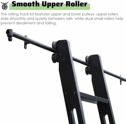 Adjustable Rolling Library Ladder Track Kit - Telescoping Hooks for Bookshelf, Loft, Office & Warehouse - Rustic Black Design for Easy Access & Style