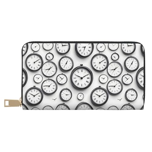 Vintage Clock Face Print Wallet Women Men, Long PU Leather Wallets for Women, Cute Womens Travel Wallet Purse Pouch with Zipper Pocket