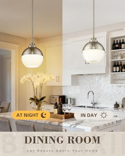 Image of Beionxii 8 inch Nickel Pendant Light Fixtures, Mid Century Globe Pendant Lights