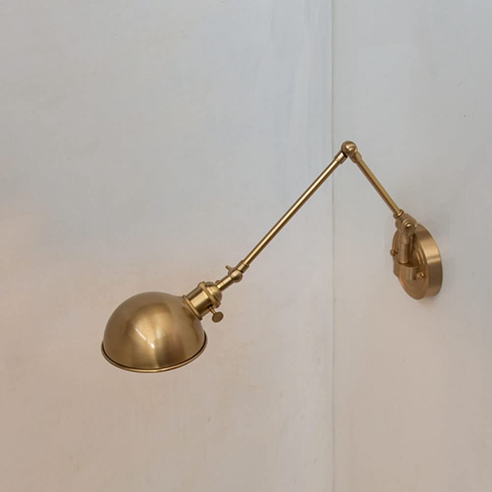 Rustikale Wandleuchte mit Stecker, Messing Wandlampe mit schalter Verstellbarer Schwenkarm Nachttisch Wandbeleuchtung Leselampe mit 2,0 m Kabel für Schlafzimmer Bettseite Wohnzimmer Esszimmer Gold