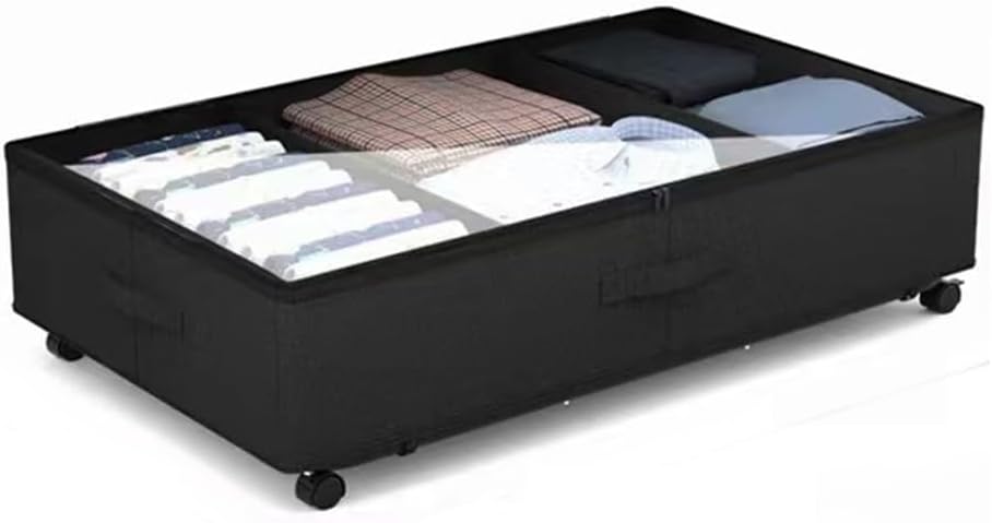 Under Bed Storage Bag with Zippered Clear Lid, Rolling Under Bed Fabric Box on Wheels, Storage Containers for Bedroom Clothing Shoes