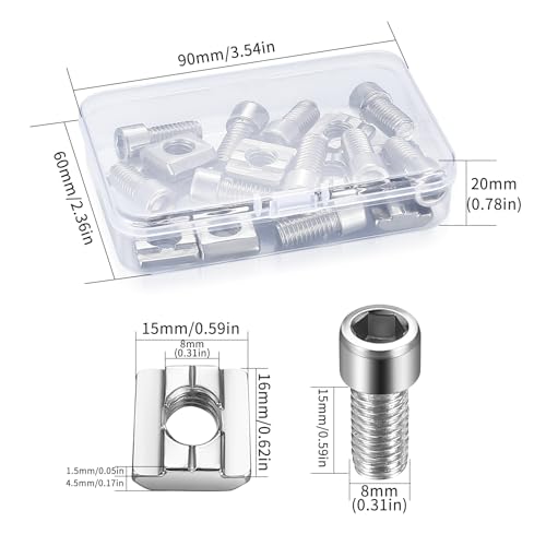 Roll-in Spring T-Nuts, 10 Pcs M8 T-slot Bolts and Nuts, Metal Profile 8mm T Slot Nuts and Bolts - Image 2