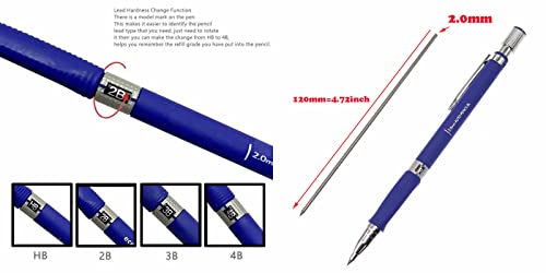 2.0Mm 2B Professinal Handy Mechanical Pencil Premium Set Automatic + 5 Black Lead Refills For Art Sketch, Draft Drawing, Writing, Crafting, Exam Sheet Student Stationery (2B Black) #TOP3