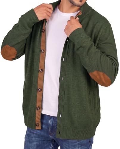 JMIERR Men's Stand Collar Knit Button Up Cardigan Sweater, 2XL, Green