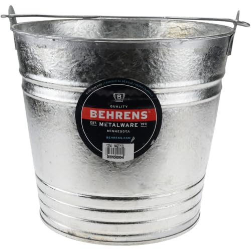 PRO-SOURCE Galvanized Steel Round Pail, Gray, 11.5 inch Height, 12.75 inch Top Diameter, 14 Quart Capacity, with Handle
