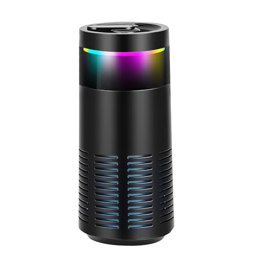 LIFEJXWEN Auto Luftreiniger mit HEPA & Aktivkohlefilter, 500W Ionisierer gegen unangenehme Gerüche, Rauch, für frische Luft | Luftfilter für Auto mit RGB Stimmungslicht für Cup-Halter (6.5cm) Schwarz