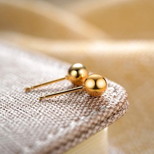 Jinear S925 Stering Silver Post 14K Yellow Gold Filled Ball Stud Earrings Set For Women Men 5Pairs Cartilage Piercing Studs thumb #4