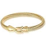 Stainless steel twisted wire bracelet with hook and loop, Twisted Cable Stylish Fine Stainless Steel Cable Cuff Bracelet with Hook Clasp Bracelets Jewelry for Women, Fashionable Roman numeral bracelet suitable for women(Gold)