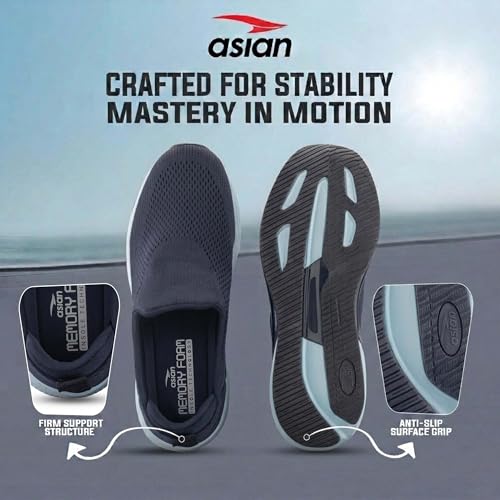 Image of ASIAN Wonderwalk Pro-14 Men's Walking Shoes | Lightweight Slip-On Sports Sneakers | Breathable Knit Mesh | Memory Foam Shoes with Anti-Slip Grip Sole