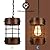 Retro Wood Pendant Light Fixtures, Rustic Pendant Light,Metal Round Cage Industrial Chandelier for Kitchen Island Foyer Dining Room Hallway Bar Restaurant,D 5.9" x H 8.7" (Brown)