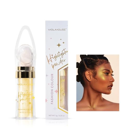 VIOLA HOUSE Poudre de Fee,Highlight Poudre Tapotante,Body Shimmer Highlighter Makeup,Paillettes Visage Corps,Glitter Naturel,Paillettes Maquillage.7g/0.25oz.(Jaune)