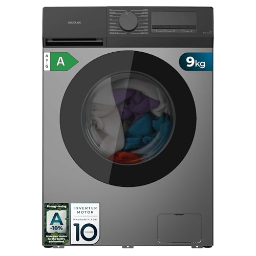 Cecotec Lavadora Carga Frontal 9Kg Bolero DressCode 9450 Inverter Steel, 1400 rpm, 16 programas, Clase A-10%, Motor Inverter Plus, Allergy Care, Pearl Drum, Función Silence, Stop&Go y Kid Lock, Steel