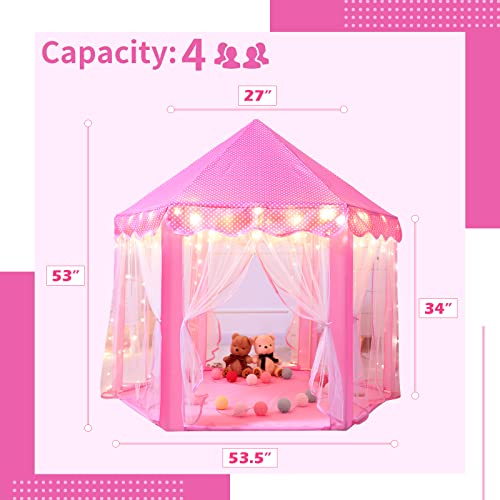 Sumbababy Princess Castle Tent For Girls Fairy Play Tents For Kids Hexagon Playhouse With Fairy Star Lights Toys For Children Or Toddlers Indoor Or Outdoor Games (Pink) #TOP5