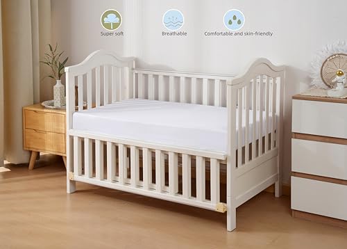 Image of HBHLFZ Crib Sheets for Boys, Girls, 28x52 Inch Fitted Crib Sheet - 8 Inch Deep Pocketed Fixed Sheet - Soft and Comfortable Microfibre - Fits Standard cot and Toddler mattresses, White