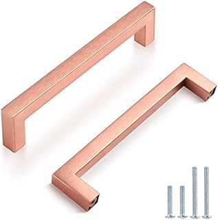 Probrico Rose Gold Furniture Kitchen Handles for Cupboard, Copper Kitchen Cabinet Handles 128mm Hole Centers, Rose Gold Drawer Handles and Knobs, 15 Pieces