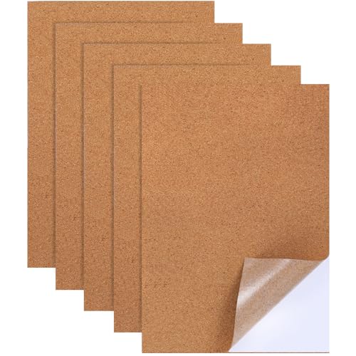 5 Pack Thin Cork Sheets 1mm Adhesive Cork Sticker Coasters 11.8x8.3in Thick Rectangle Insulation Cork Paper Sticky Backing Sheets Cork Tiles Sheets for Wall Decoration Wedding Party DIY Craft Supplies