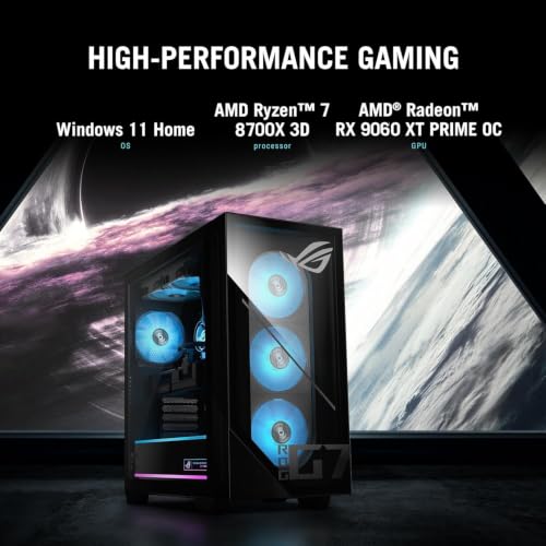 Image of ASUS ROG GM700 (2025) Gaming Desktop PC, AMD Ryzen 7 8700F (Beats Intel i7-14700F), AMD Radeon RX 9060 XT, 1TB M.2 NVMe PCIe 4 SSD, 32GB DDR5 RAM, Windows 11
