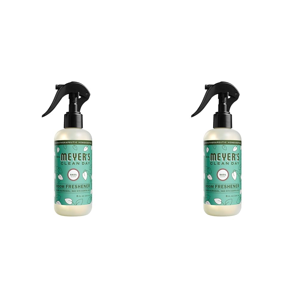 Mrs. Meyer's Room and Air Freshener Spray, Non-Aerosol Spray Bottle Infused with Essential Oils, Basil, 8 fl. oz (Pack of 2)