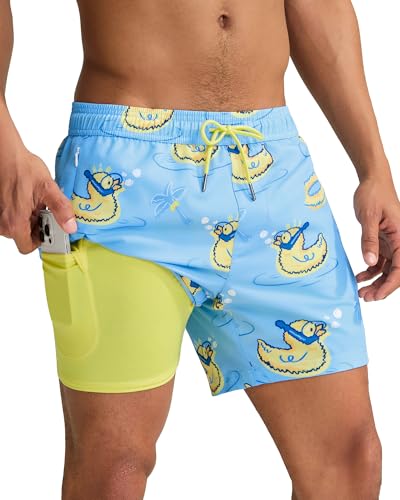 Image of maamgic Mens Swim Trunks with Compression Liner 5 Inch, Quick Dry Bathing Suit with Zipper Pockets, No-Chafing Swim Shorts