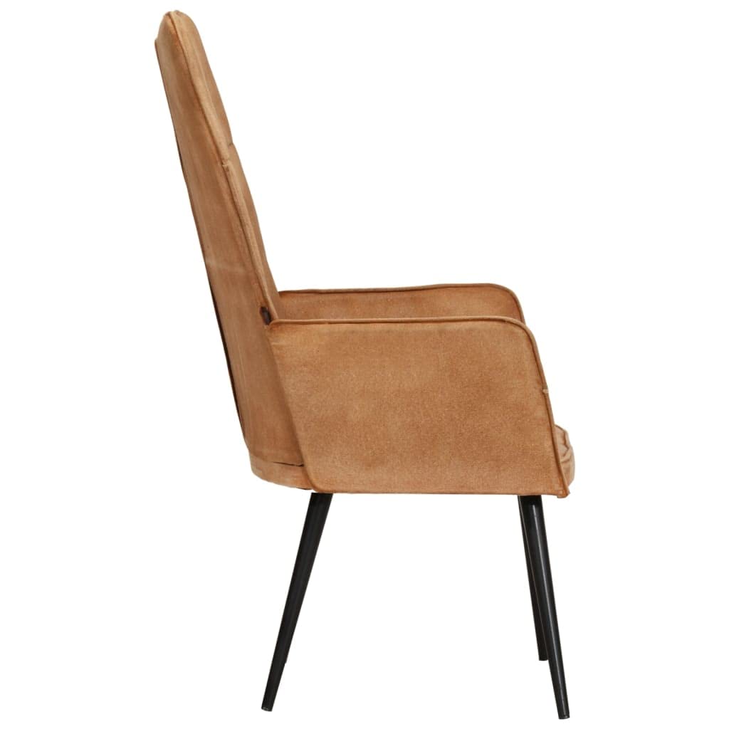 Sillón Orejero De Lona Marrón Asiento Acolchado