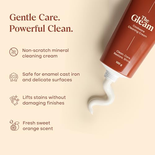 Image of CUMIN CO. The Gleam Cast Iron Cookware Cleaner, 100g | Mineral-Based, Non-Scratch Cookware Cleaning Cream | Plant-Derived, Non-Toxic | Sweet Orange Scent | For Enamel, Stainless Steel, Glass & Ceramic