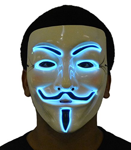 JenniWears V for Vendetta Guy Fawkes LED Anonymous Rave Scary Mask EL Wire for Halloween Party