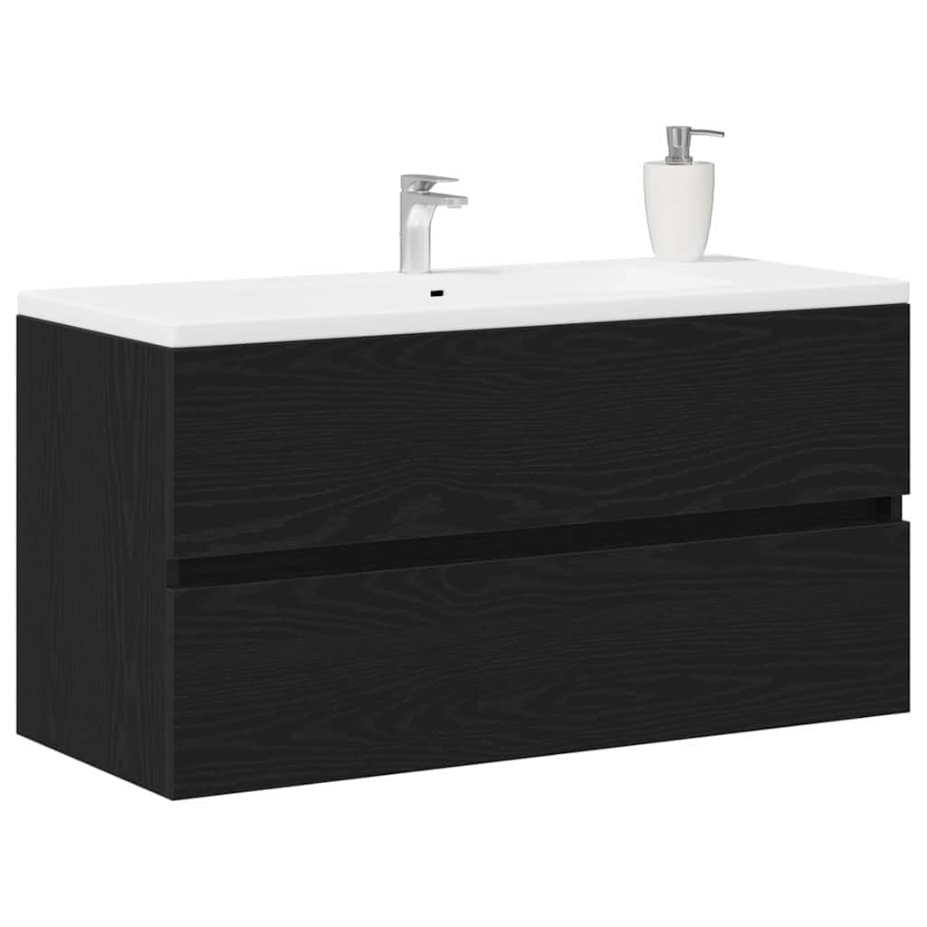 Mobile Sottolavabo Sospeso Rovere Nero 90x38,5x45 cm | Mobiletto sospeso salvaspazio per il bagno, ideale per ottimizzare la superficie a terra con stile moderno.