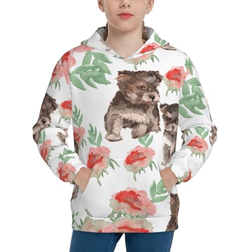 Puppies and Flowers Kid Hoodies Boys Sweatshirts Girls Pullover with Pocket