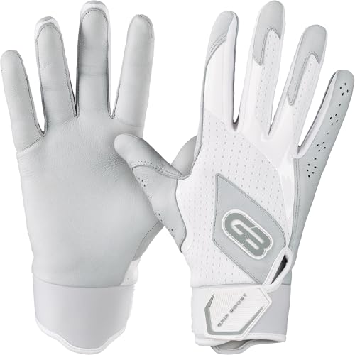 Grip Boost Loaded Baseball Batting Gloves with Boost Plus Leather - Adult and Youth Sizes (White, Large)
