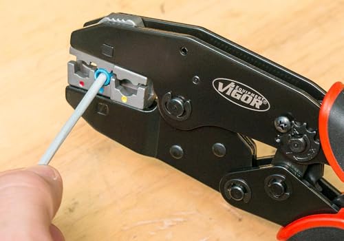 ViGOR Hebelcrimpzangen-Satz V2499 I 6-teiliges Elektrowerkzeug-Set, Crimp-Zange für isolierte und geschlossene Kabel-Schuhe und Aderendhülsen, in kompaktem Werkzeugkasten