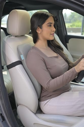 Image of Car Seat Cushion with Lumbar Support I Memory Foam Ergonomic Backrest for Upper, Middle & Lower Back Pain Relief I Posture Correction Chair Support for Car & Office Use - 17x15x5inch, Grey