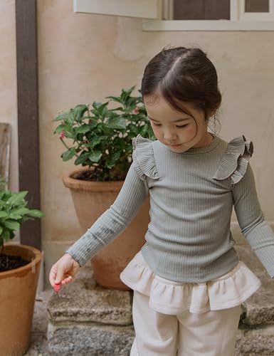 Aureate Grils Casual Cotton Ruffled Sweater Round Neck Spring 2-8 Y2