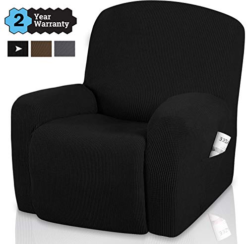 TOPOWN Housse Fauteuil Relax Complète Elastique Couverture pour Accoudoirs Fauteuil 1 Place Relax Extensible Housse Fauteuil Relax Electrique Noir