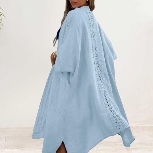 Image of chouyatou Women's Boho Crochet Eyelet Open Front Irregular Long Cotton Beach Coverup Cardigan Shirt Blouses