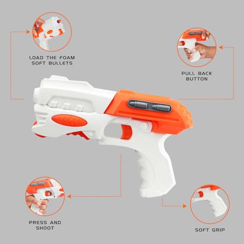 Image of Amazon Brand - Jam & Honey Sniper Evo Foam Blaster Gun | 10 Soft Foam Bullets | Safe for Kids | Party Or Return Gift, Multicolor