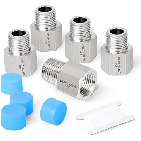 ERGAOBOY 2 Stück 1/2" BSP Innengewinde x 3/8" BSP Außengewinde Geschmiedeter Edelstahl Reduzier Sechskantverbinder SUS 304 Rohrverschraubungen Cover