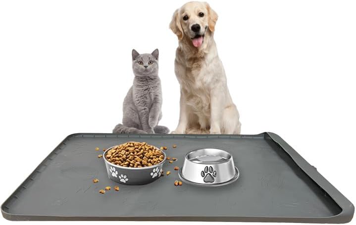Tfwadmx Tapete de silicona para comida para perros de 34.6 x 23.6 pulgadas, tapete grande de alimentación de mascotas, tapete de alimentación para