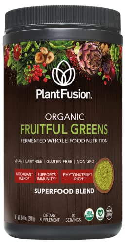 PlantFusion Fruitful Super Greens Powder - Fermented Juice Powder Blend with Digestive Enzymes Probiotics & Prebiotic Fiber - Organic, Non-GMO, Vegan, Gluten-Free - 8.46 oz 30 Servings PlantFusion Fruitful Super Greens Powder - Fermented Juice Powder Blend with Digestive Enzymes Probiotics & Prebiotic Fiber - Organic, Non-GMO, Vegan, Gluten-Free - 8.46 oz 30 Servings