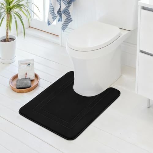 Cupic Cupid Super Soft Memory Foam Bath Mat Black Bathroom Toilet Rugs U Shaped Non Slip Bath Mats for Bathroom Floor Machine Washable Rugs for Toilet Quick Dry Bath Carpet U-Shaped 24 x 20